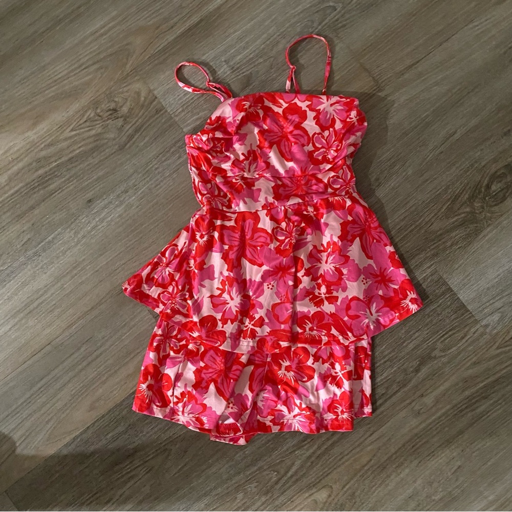 SHEIN Red and Pink Floral Dress